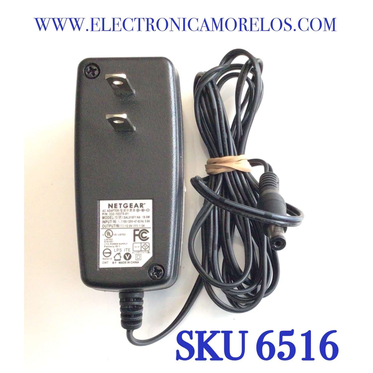 CARGADOR / ADAPTADOR DE FUENTE DE ALIMENTACION AC NETGEAR / VCA-VCD / NUMERO DE PARTE 332-10375-01 / ENTRADA VCA 100-120V~47-63HZ 0.6A / SALIDA VCD 12.0V 1.5A  / 18.0W / MODELO SAL018F1NA